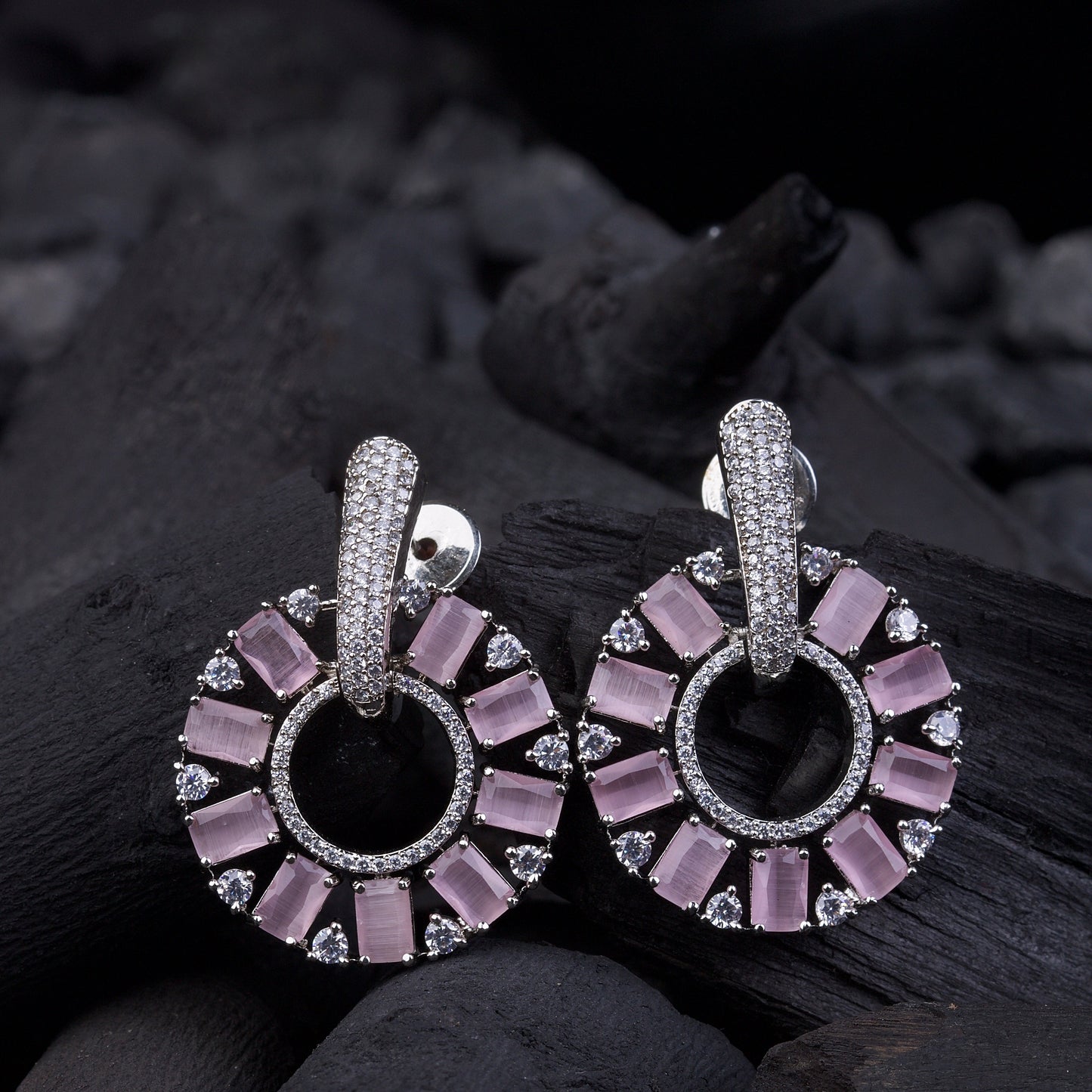 Zirconia Circle Earrings - Gold & Silver Plated Jarao Stone Jewelry