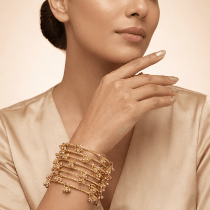 Kashmiri Ghungroo Charm Bangle Set – 22K Gold Plated | Set of 8 |