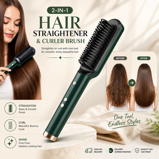 2-in-1 Hair Straightener & Curler Brush