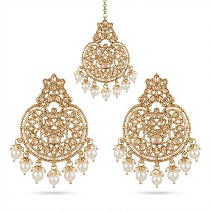 Gold Plated Crescent Moon Earrings & Tikka Jewelry Set