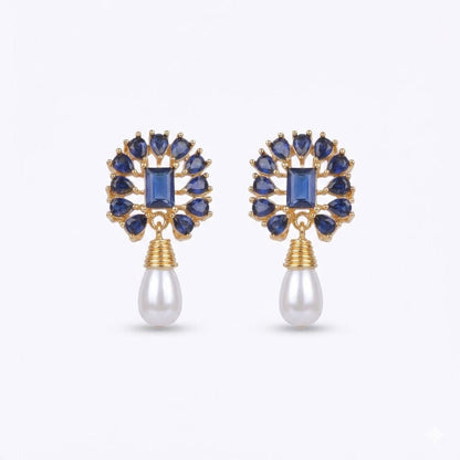 Amethyst Pearl Drop Earrings - 21k Gold Plated Gemstone Jewelry