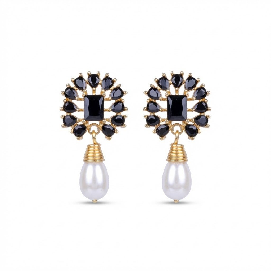 Amethyst Pearl Drop Earrings - 21k Gold Plated Gemstone Jewelry