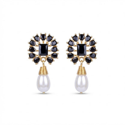 Amethyst Pearl Drop Earrings - 21k Gold Plated Gemstone Jewelry