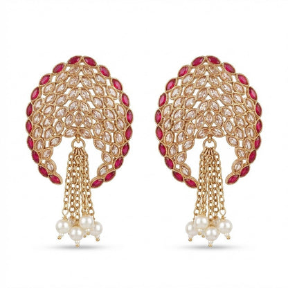 Gold Plated Statement Tassel Earrings with Pearls & Marquise Stones
