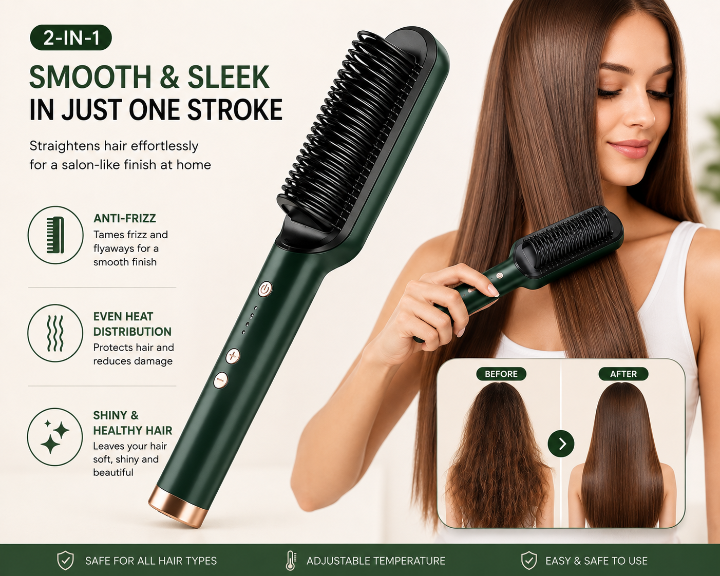 2-in-1 Hair Straightener & Curler Brush