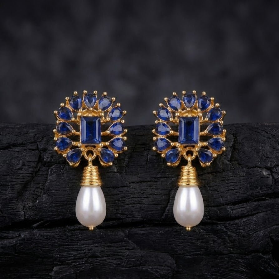 Amethyst Pearl Drop Earrings - 21k Gold Plated Gemstone Jewelry