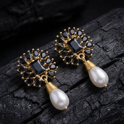 Amethyst Pearl Drop Earrings - 21k Gold Plated Gemstone Jewelry