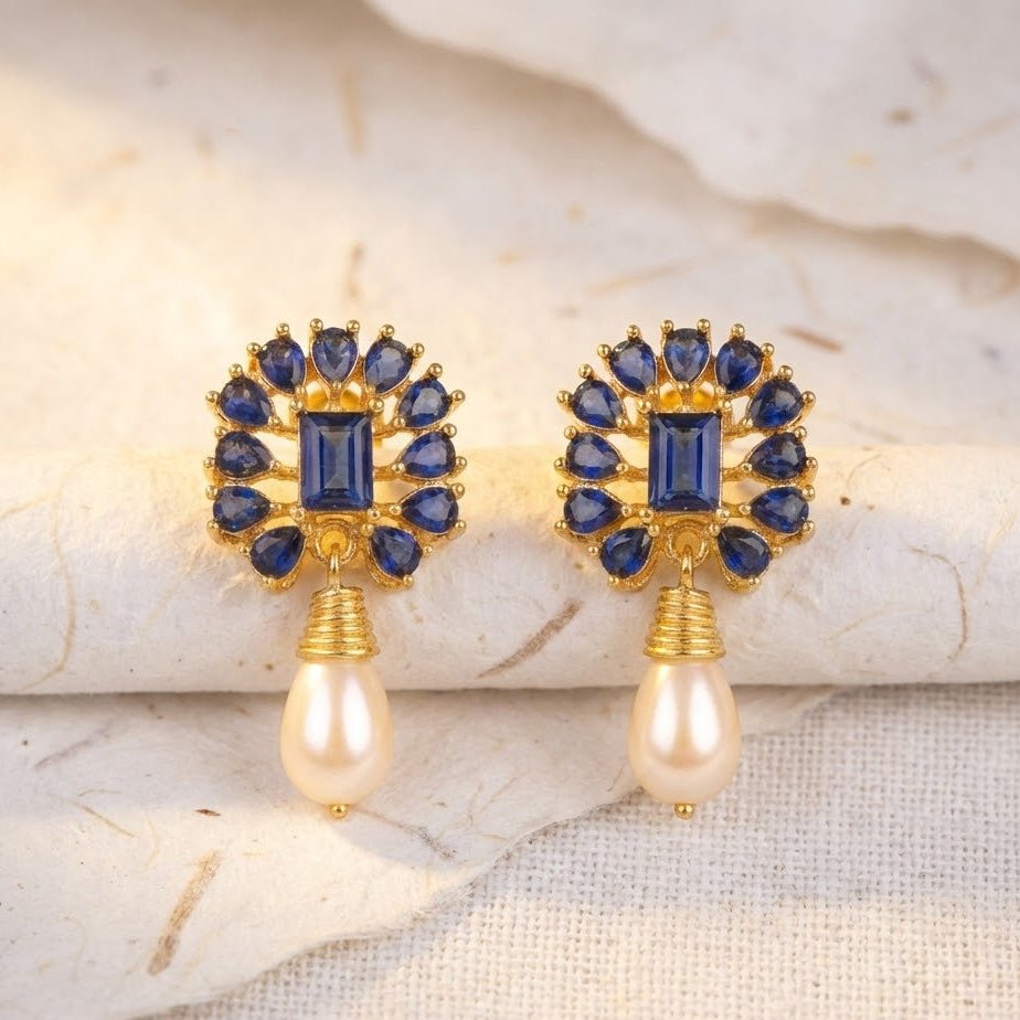 Amethyst Pearl Drop Earrings - 21k Gold Plated Gemstone Jewelry