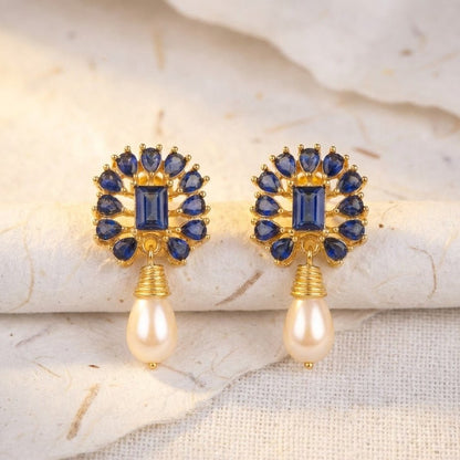 Amethyst Pearl Drop Earrings - 21k Gold Plated Gemstone Jewelry