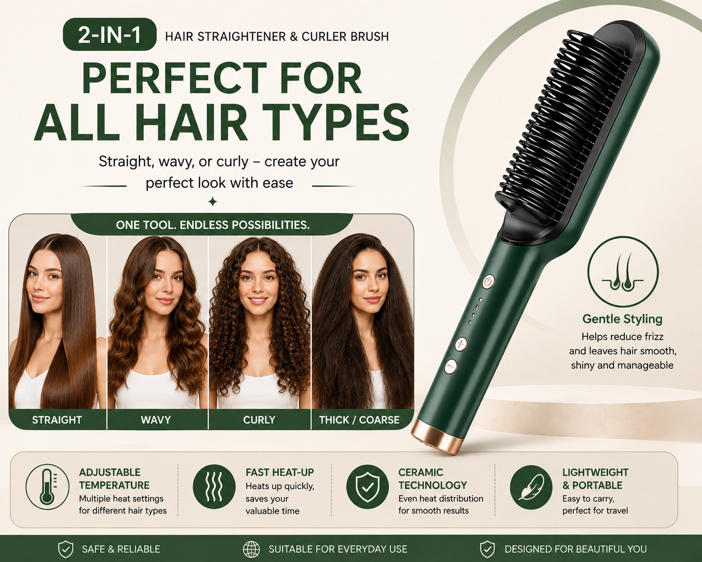 2-in-1 Hair Straightener & Curler Brush