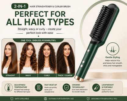2-in-1 Hair Straightener & Curler Brush