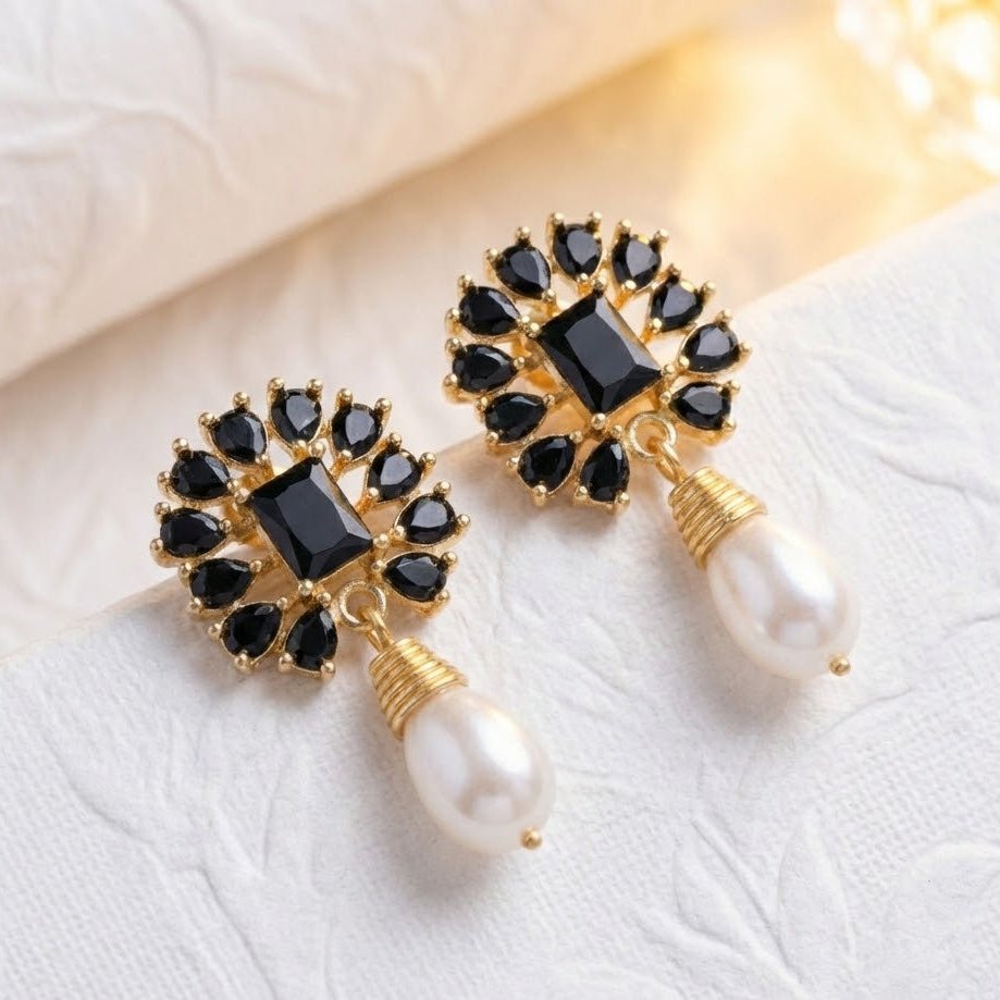 Amethyst Pearl Drop Earrings - 21k Gold Plated Gemstone Jewelry