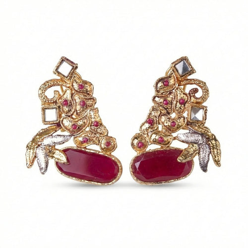 Hand Crafted Gold Plated Jhumka Earrings - Premium Stone Work