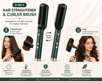 2-in-1 Hair Straightener & Curler Brush