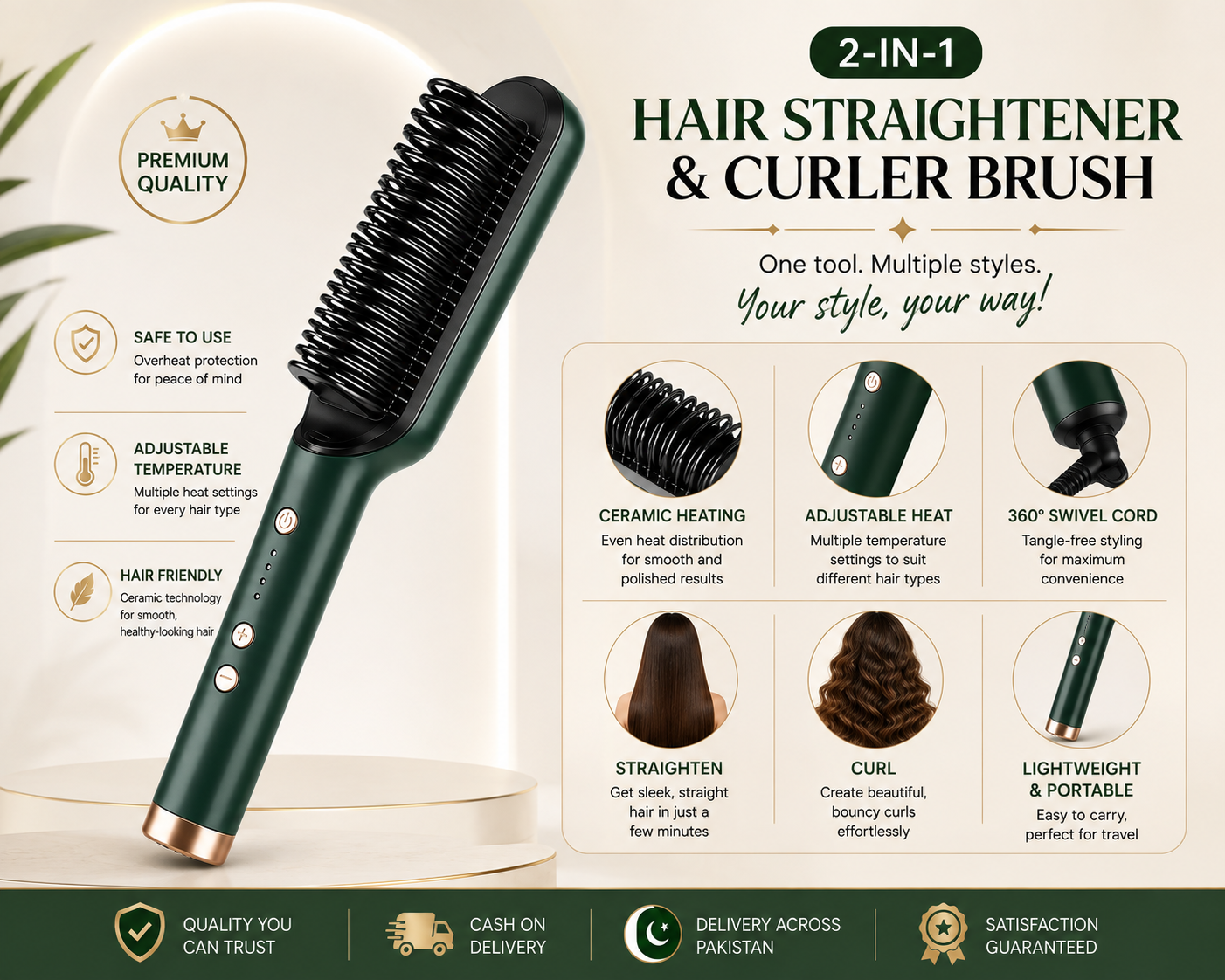 2-in-1 Hair Straightener & Curler Brush