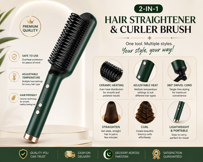 2-in-1 Hair Straightener & Curler Brush