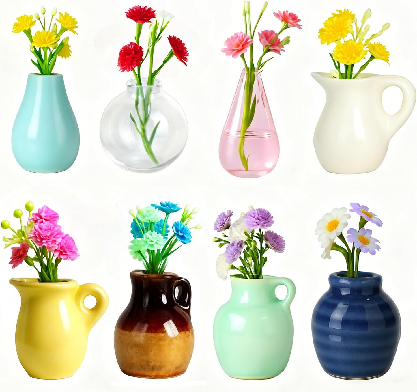 Refrigerator Magnets - Cute Mini Ceramic Vase Fridge Magnets with Artificial Flowerss