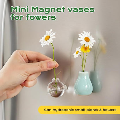 Refrigerator Magnets - Cute Mini Ceramic Vase Fridge Magnets with Artificial Flowerss