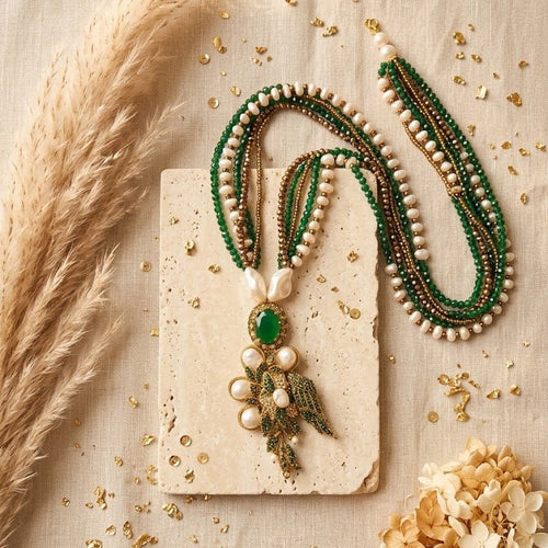 The Emerald & Pearl Artisan Maala
