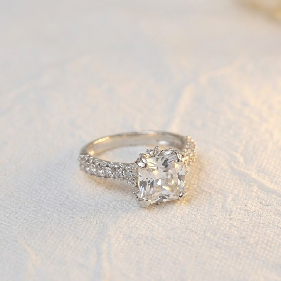 Cubic Zircons Ring With Silver Polish