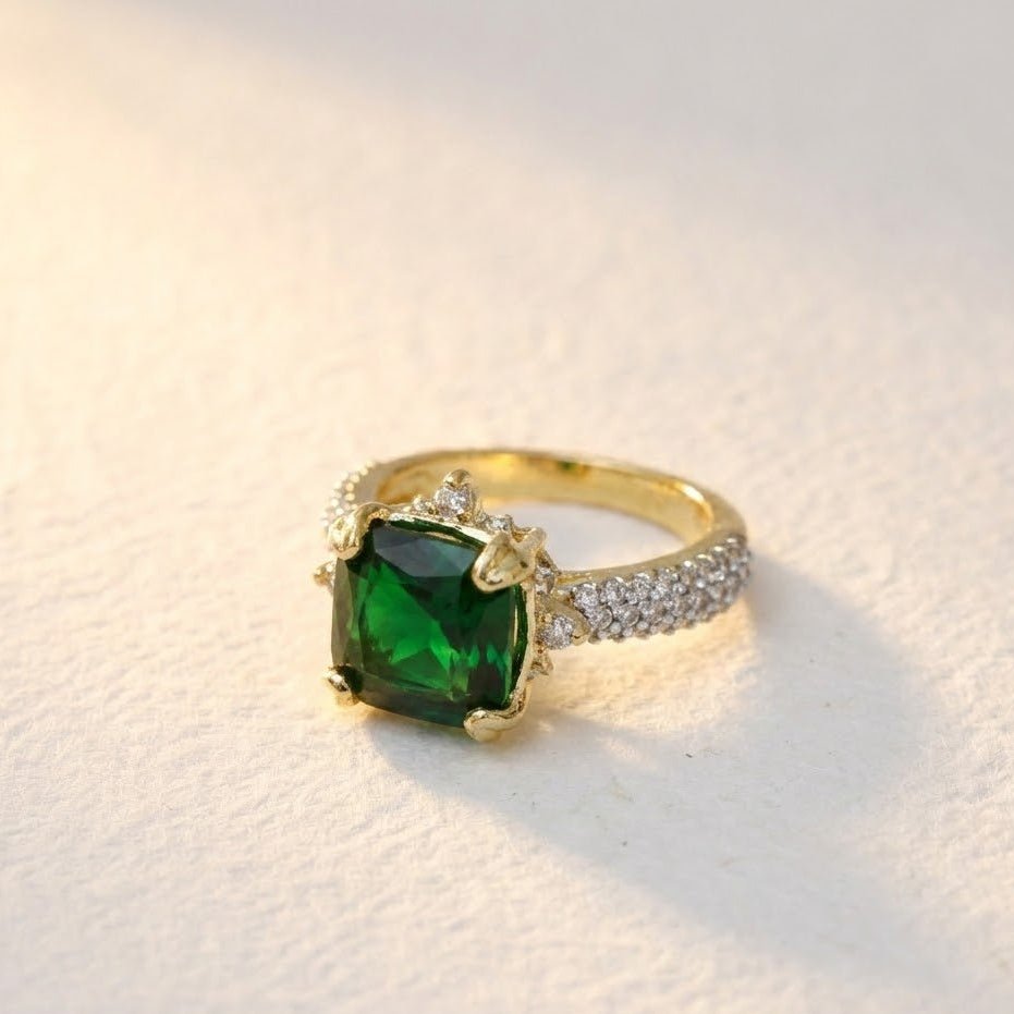 Cubic Zircons Ring With Gold Polish