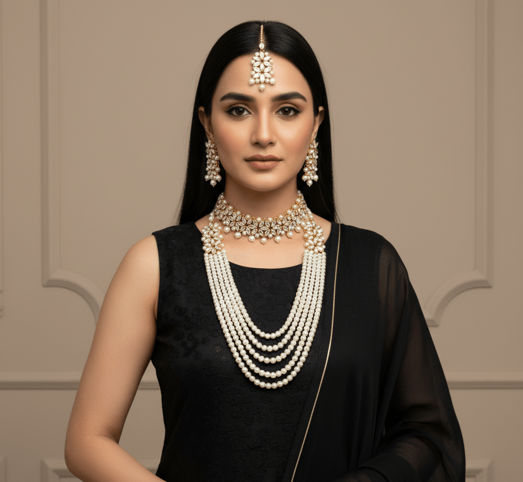 Imperial Bridal Kundun Pearl Set - Complete Wedding Jewelry