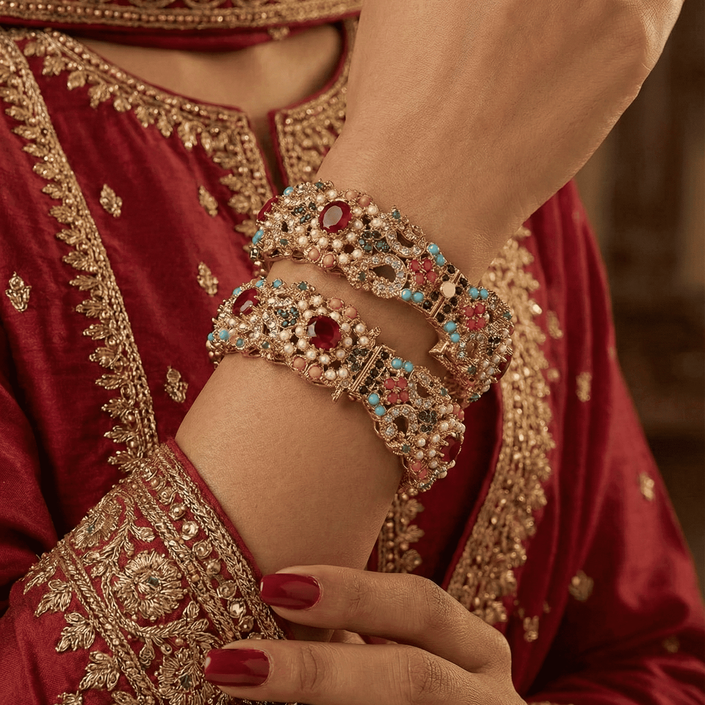 Eternal Navrattan Gold Statement Bangles