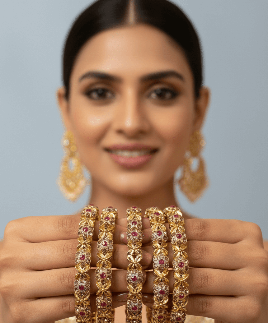 The Royal Ruby Zirconia Kada Set