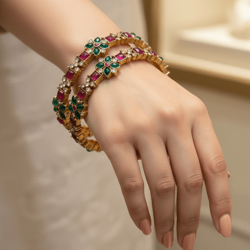 Ruby Emerald Bloom Bangles