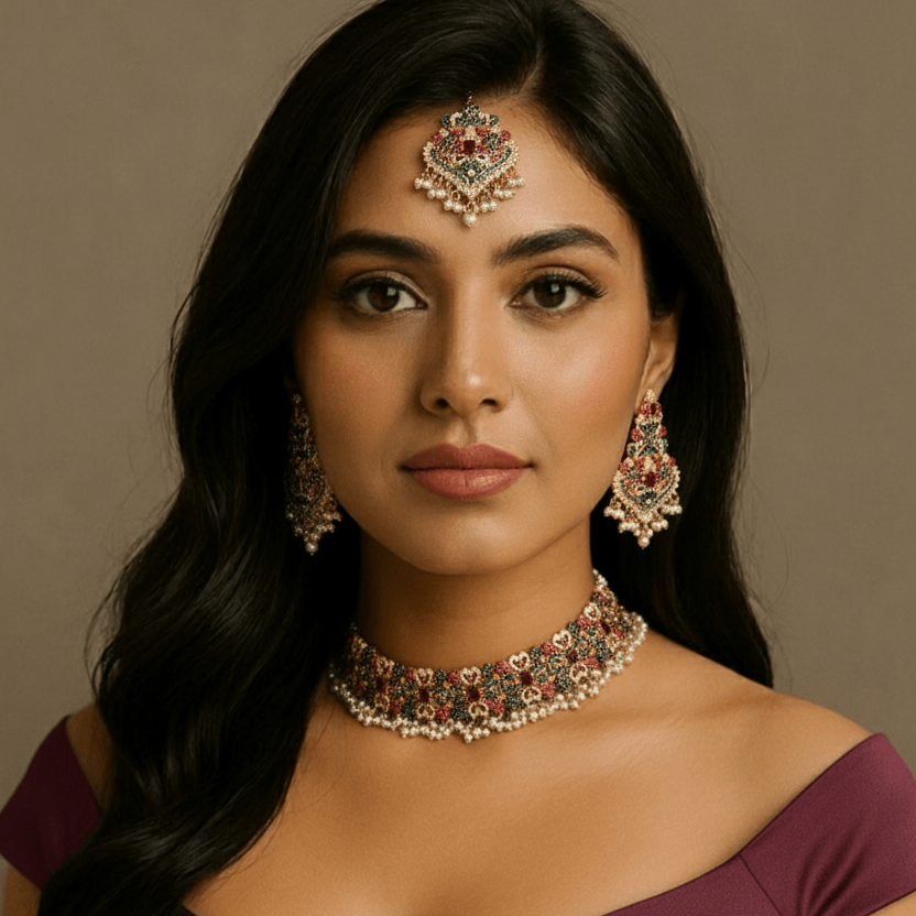 Encrusted Naurattan Necklace Set  02