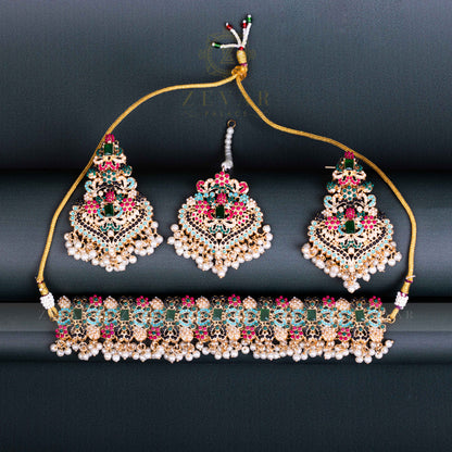 Encrusted Naurattan Necklace Set  02
