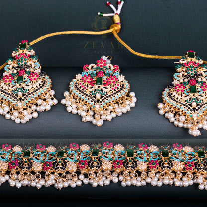 Encrusted Naurattan Necklace Set  02