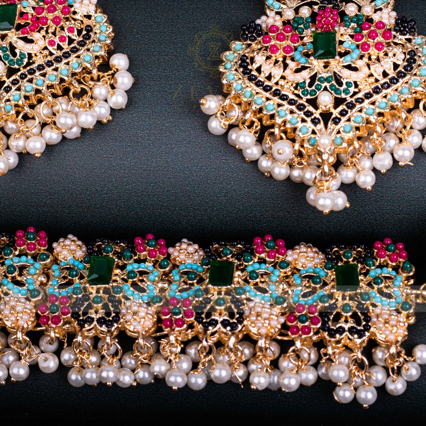 Encrusted Naurattan Necklace Set  02