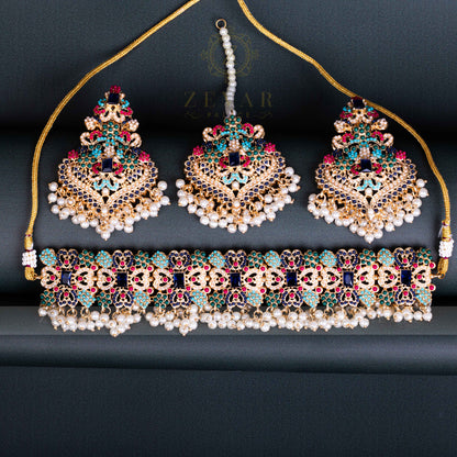 Encrusted Naurattan Necklace Set  02