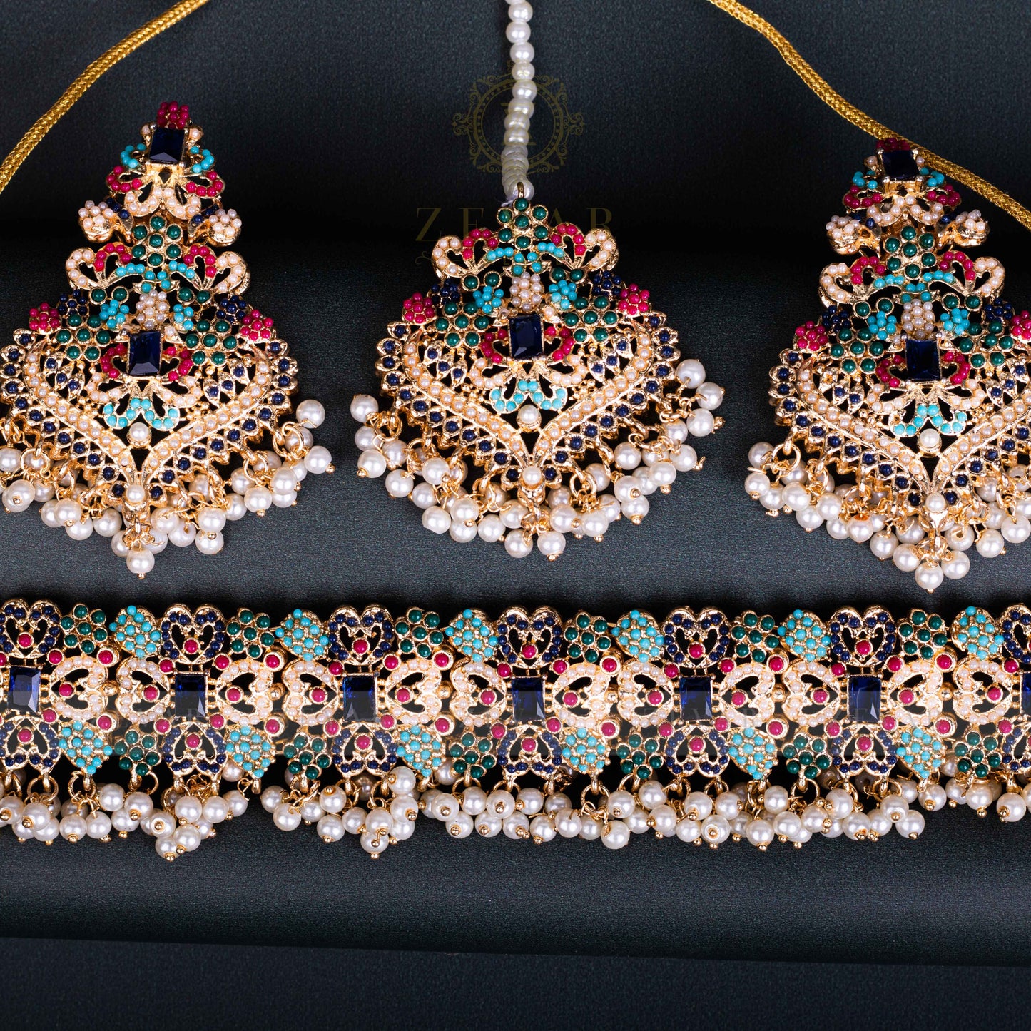 Encrusted Naurattan Necklace Set  02