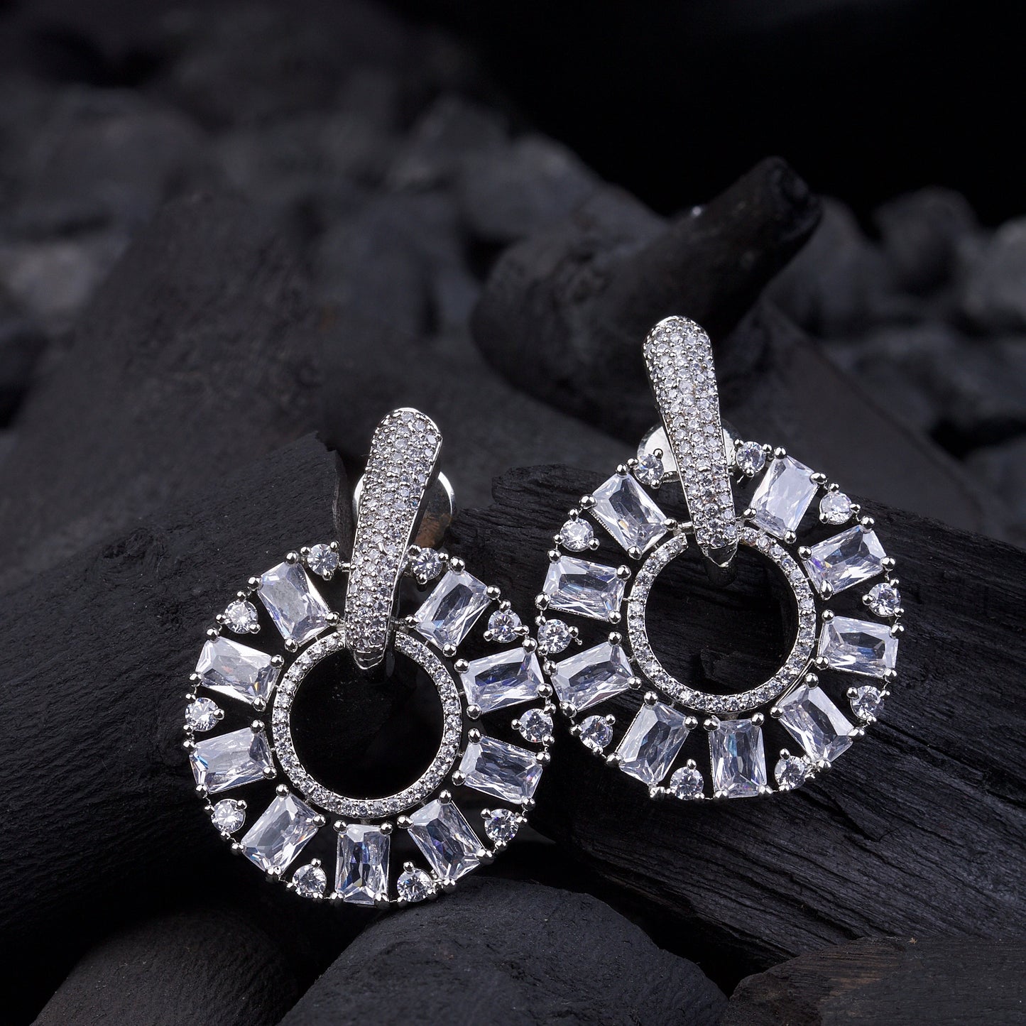 Zirconia Circle Earrings - Gold & Silver Plated Jarao Stone Jewelry