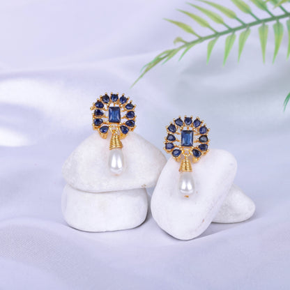 Amethyst Pearl Drop Earrings - 21k Gold Plated Gemstone Jewelry