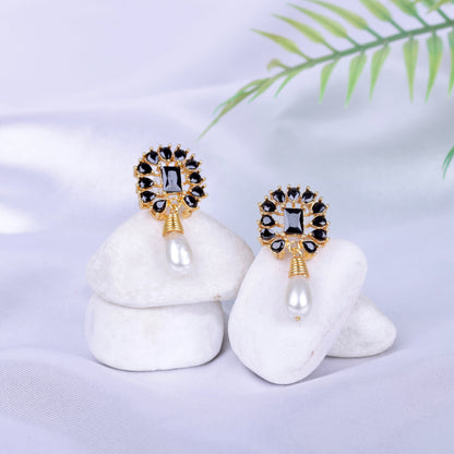 Amethyst Pearl Drop Earrings - 21k Gold Plated Gemstone Jewelry