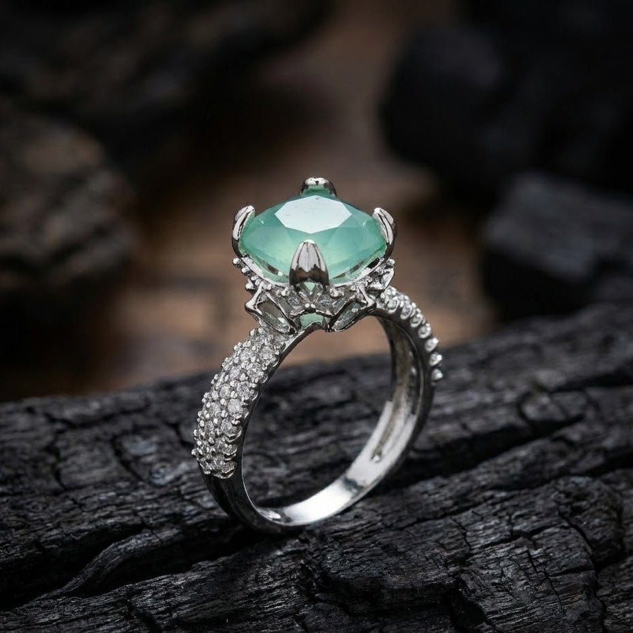 Cubic Zircons Ring With Silver Polish