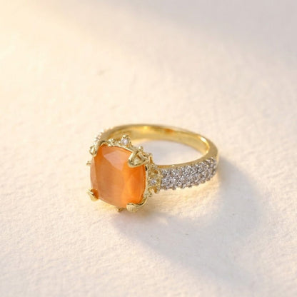 Cubic Zircons Ring With Gold Polish