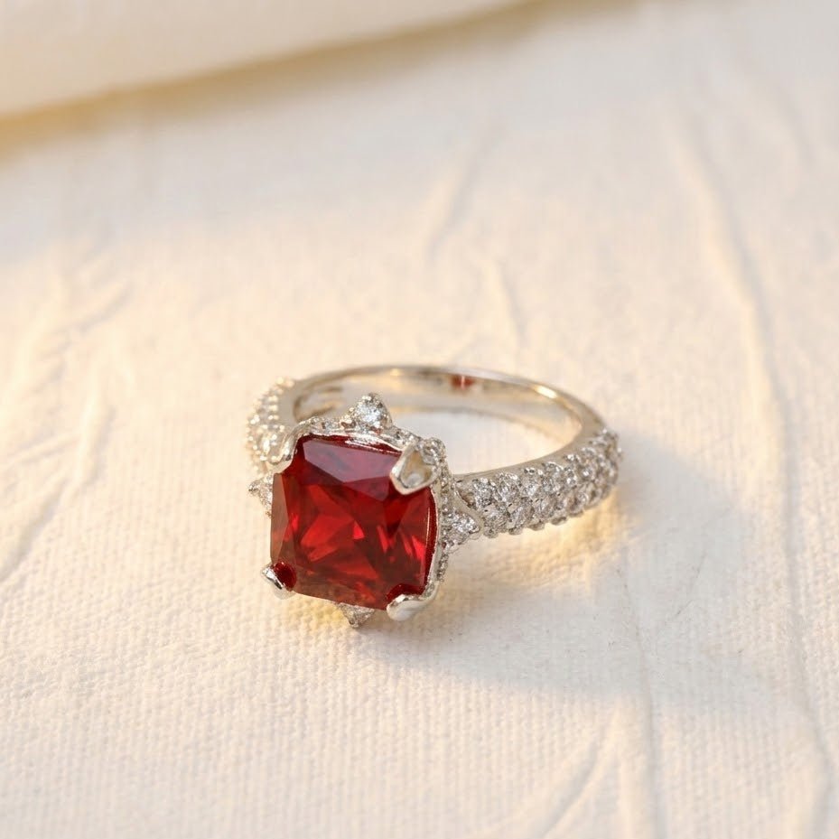 Cubic Zircons Ring With Silver Polish