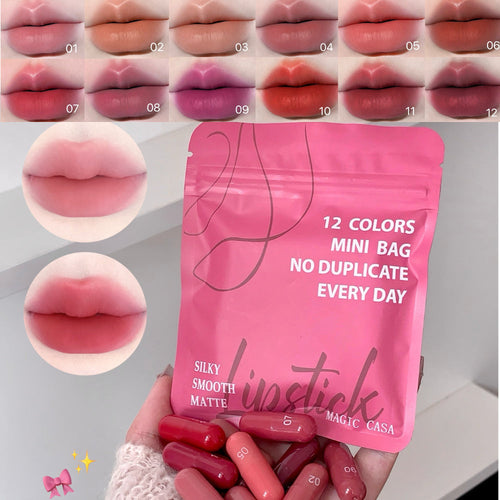 Mini Waterproof MAGIC CASA 12-Color Matte Lipstick Capsule Set