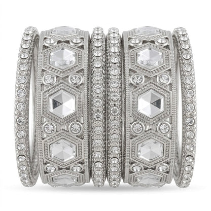 The Royal Hexa-Glow Gold Bangle Set Silver