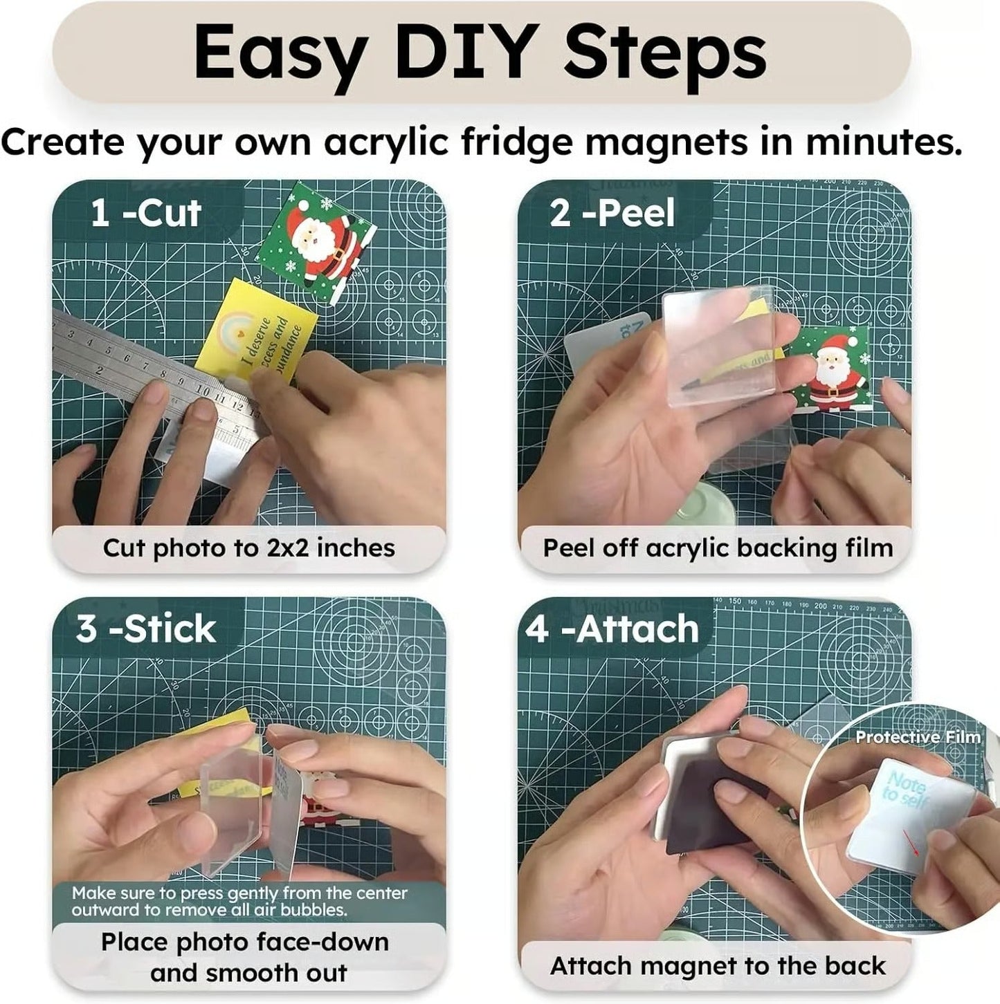 Clear Acrylic DIY Magnetic Photo Frames – 3D Fridge Magnet Set