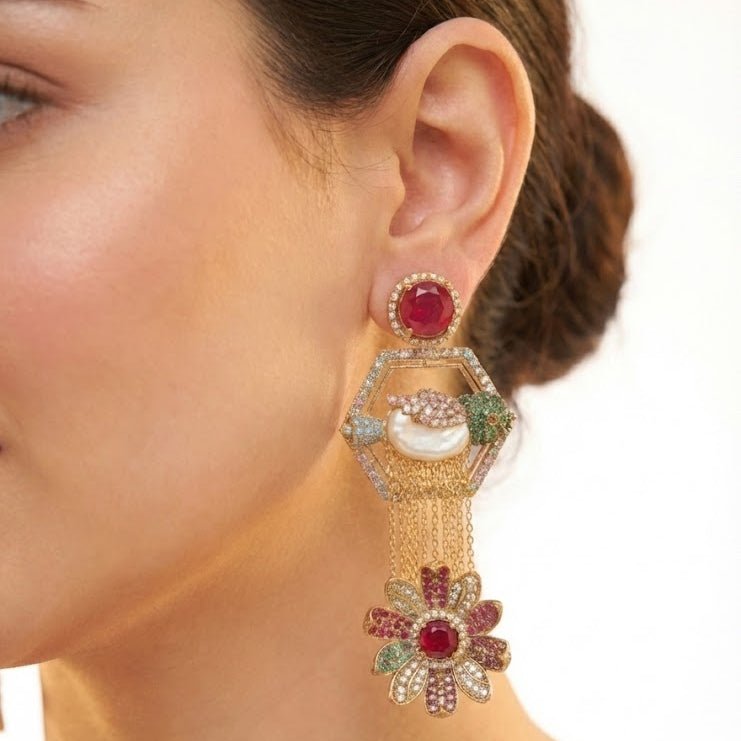 The Royal Hummingbird Garden Drop Earrings