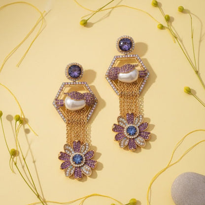 The Royal Hummingbird Garden Drop Earrings